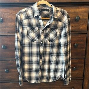 All Saints Men's Monochrome Plaid Button Down Shirt